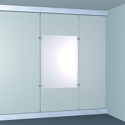 porte affiche plexi monté sur câble acier ou nylon, rail cick rail en haut réf art*94303